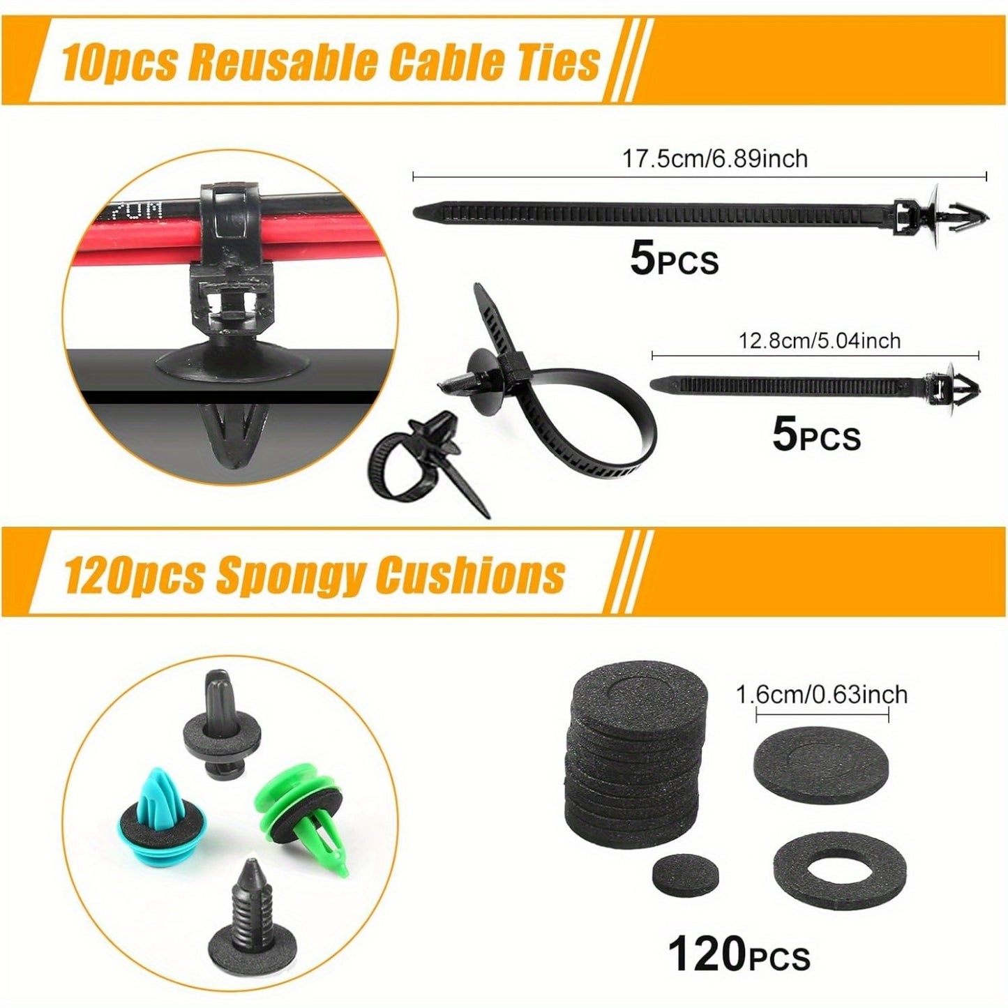 415pcs or 1240pcs Car Accessories - Car Push Retainer Clips & Auto Fasteners Kit - 32 Most Popular Sizes Nylon Bumper Fender Rivets with 10 Cable Ties and Fasteners Remover