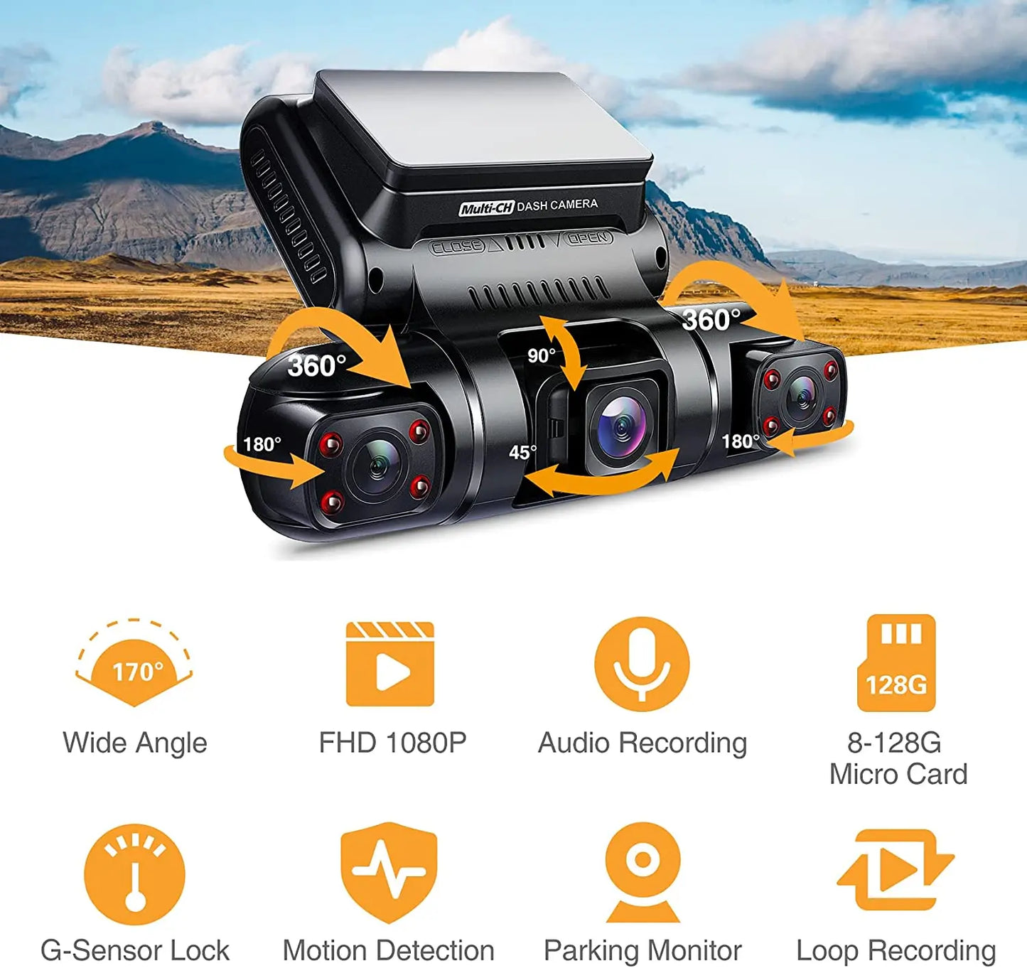 4 Ch Dash Cam 360°Panorama Car DVR HD 4*1080P Cameras WIFI/WDR Night Vision Automatic Video Recorder 24H Parking Monitor 256G