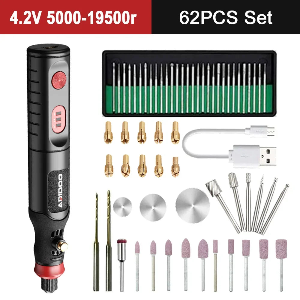 5000-19500r 4.2V Cordless Electric Drill Engraving Machine Rechargeable Drill Tool Micro Rotary Tool Engraver Electric Drill Set