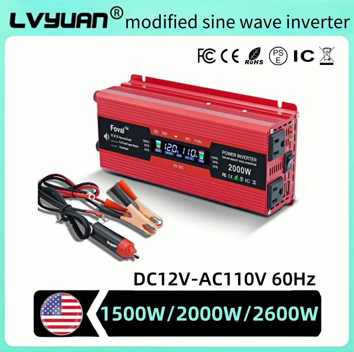 2000W Car Inversor 12V to 110V Universal/EU socket DC to AC Power Inverter home/travel/camping portable power supply Converter