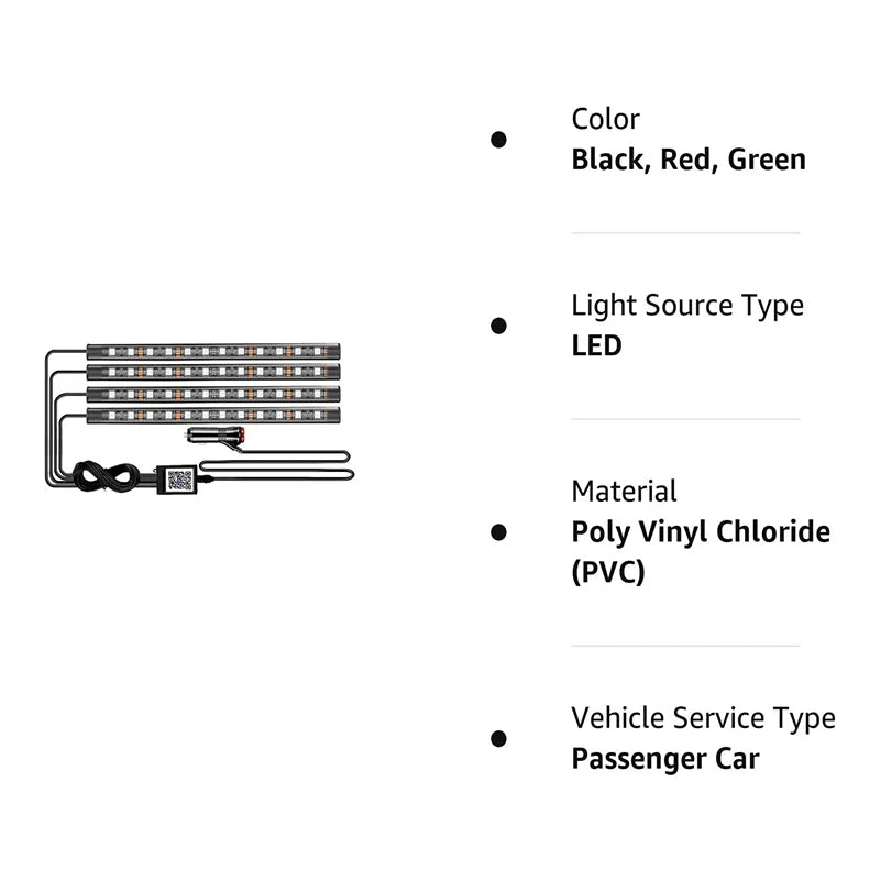 Car Ambient Led Interior Light RGB LED Backlight Strip Sync to Music Bluetooth App Control Auto Decoration Lights Car Lamp