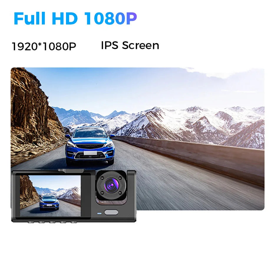 Dash Cam FHD 1080P Car Video Recorder 3 in 1 Car DVR Dashcam Rear View Camera with Rear lens Night Vision For Truck Taxi