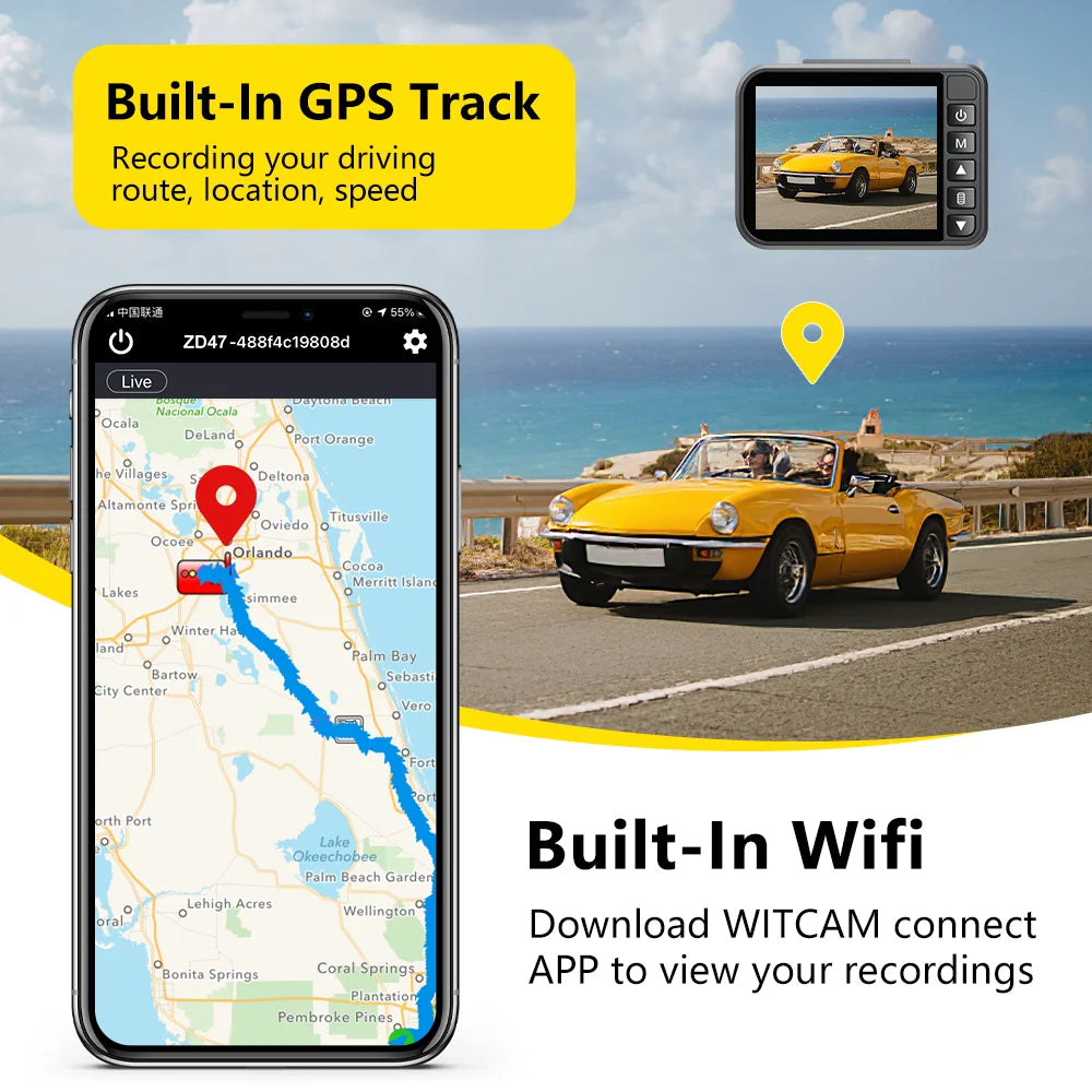BEPOCAM Dash Cam ZD47 4K HD Dash Car Camera 2" Screen F1.8 Night Vision WDR Car DVR Built-In GPS Wi-Fi G-Sensor Motion Detection
