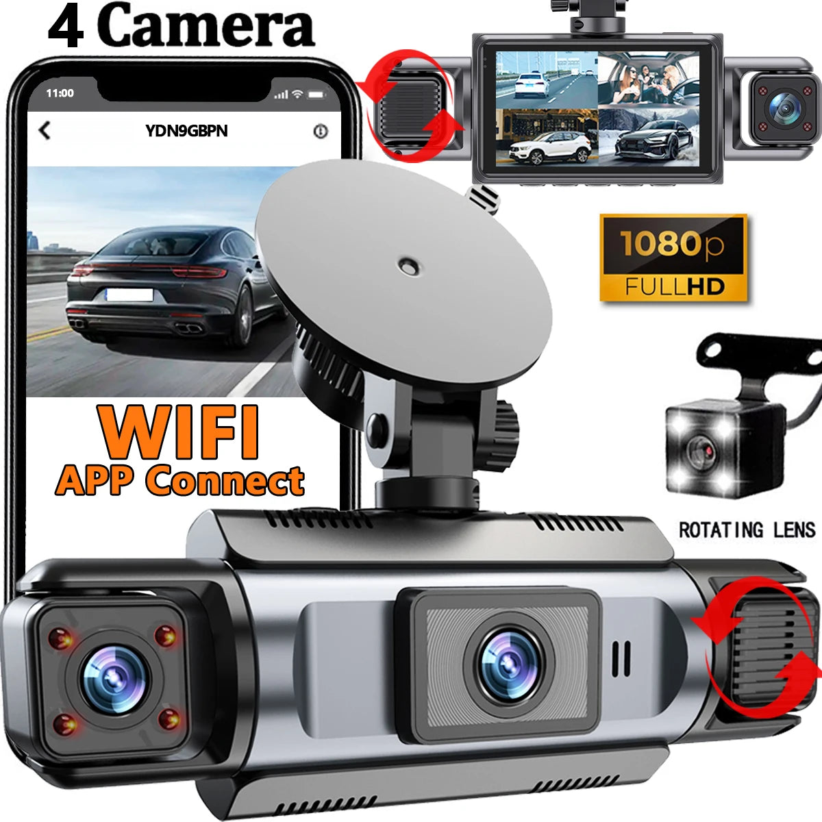 Dash Cam 4 Channel wifi Video Recorder 360° Car Recording Camera Night Vision 24H Parking Monitor Black Box Car Accessories