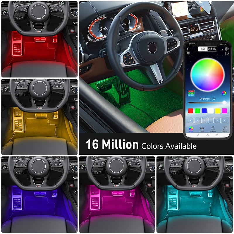 Car Ambient Led Interior Light RGB LED Backlight Strip Sync to Music Bluetooth App Control Auto Decoration Lights Car Lamp