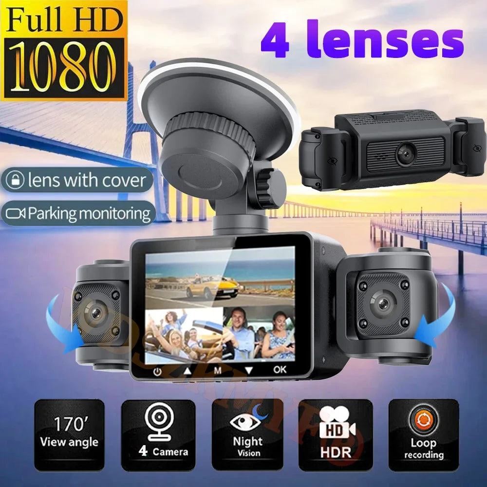 360° Car Dash Cam 3/4 Channels Video Recorder WIFI 1080P Car DVR 3Lens Front left right Rear camera Black Box Car accessory