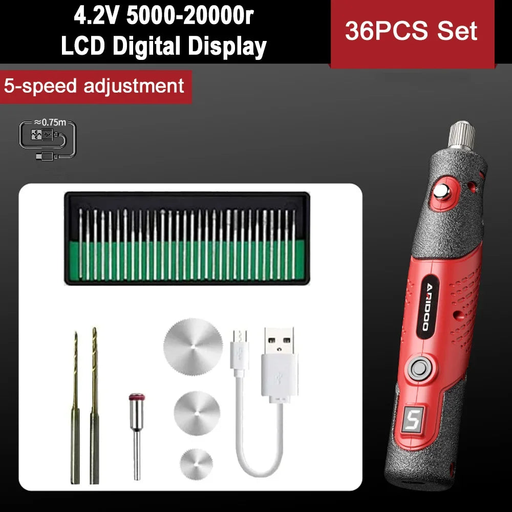 5000-19500r 4.2V Cordless Electric Drill Engraving Machine Rechargeable Drill Tool Micro Rotary Tool Engraver Electric Drill Set