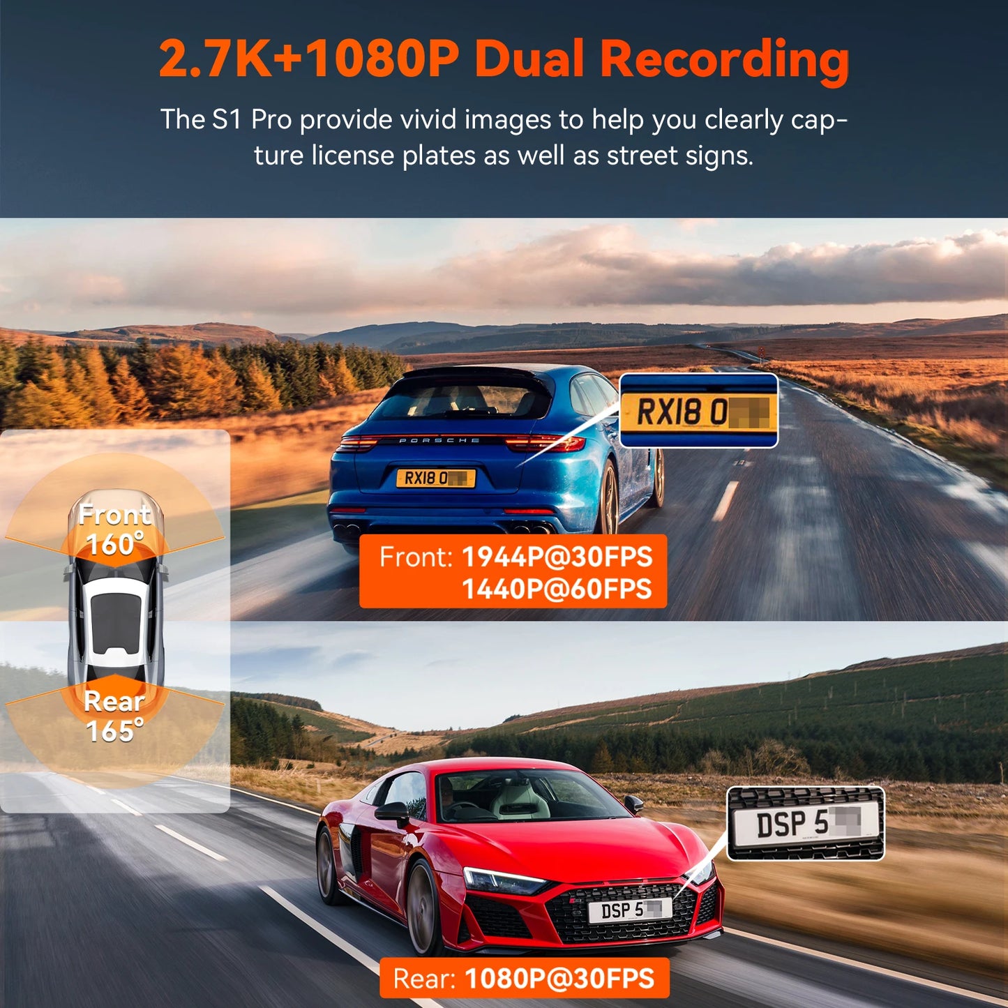 Vantrue S1Pro DashCam 2.7K Dual Dash Cam Front and Rear 5G WiFi 60FPS Hidden Dash Camera w/HDR Night Vision GPS Voice Control