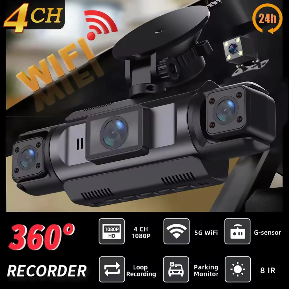 Dash Cam 4 Channel wifi Video Recorder 360° Car Recording Camera Night Vision 24H Parking Monitor Black Box Car Accessories