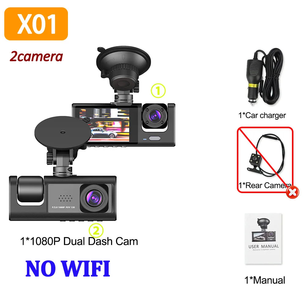 3 Camera Dash Cam For Car Camera 1080P Video Recorder WIFI Car DVR 2lens Front Rear View Camera Night Vision Car Accessories