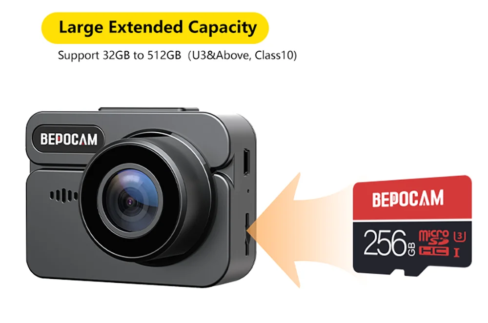 BEPOCAM Dash Cam ZD47 4K HD Dash Car Camera 2" Screen F1.8 Night Vision WDR Car DVR Built-In GPS Wi-Fi G-Sensor Motion Detection