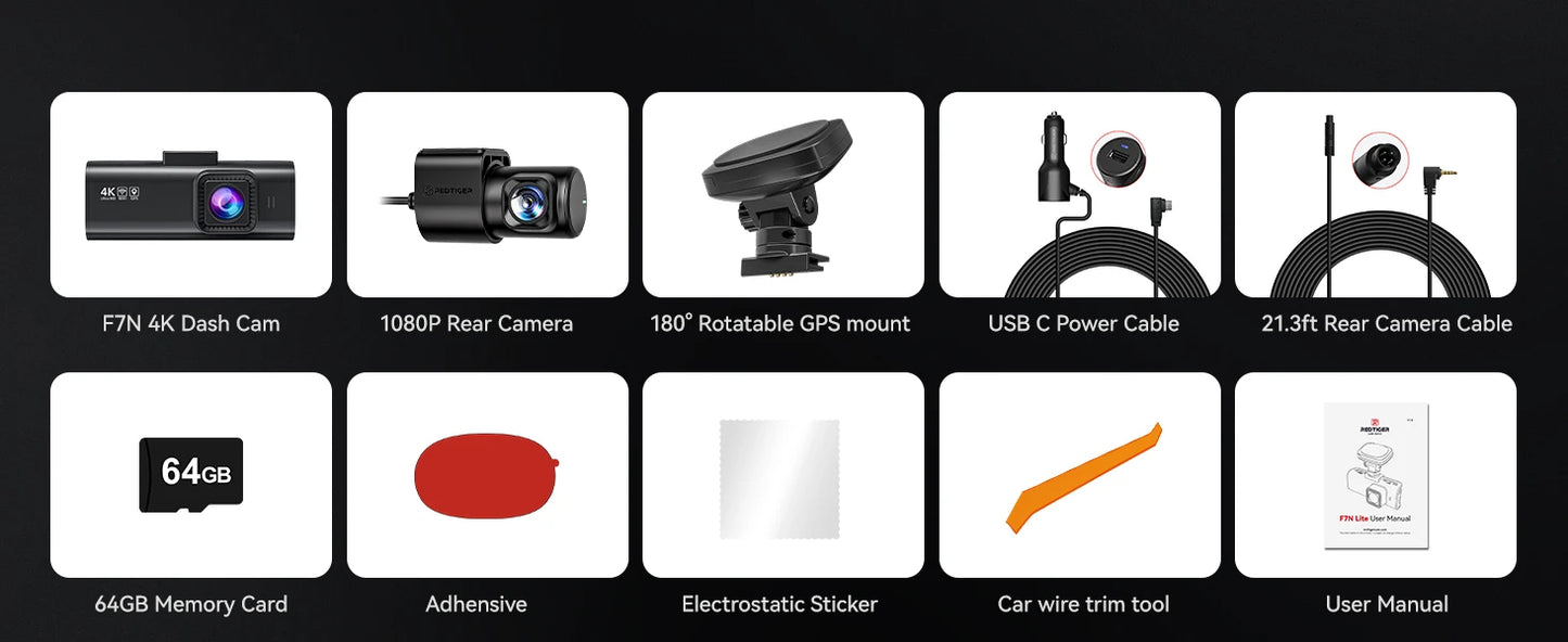 REDTIGER F7N PRO Dash Camera 4K Video Recorder Built In WiFi GPS FOV 170 Dash Cam With SONY STARVIS 2 SENSOR Night Vision