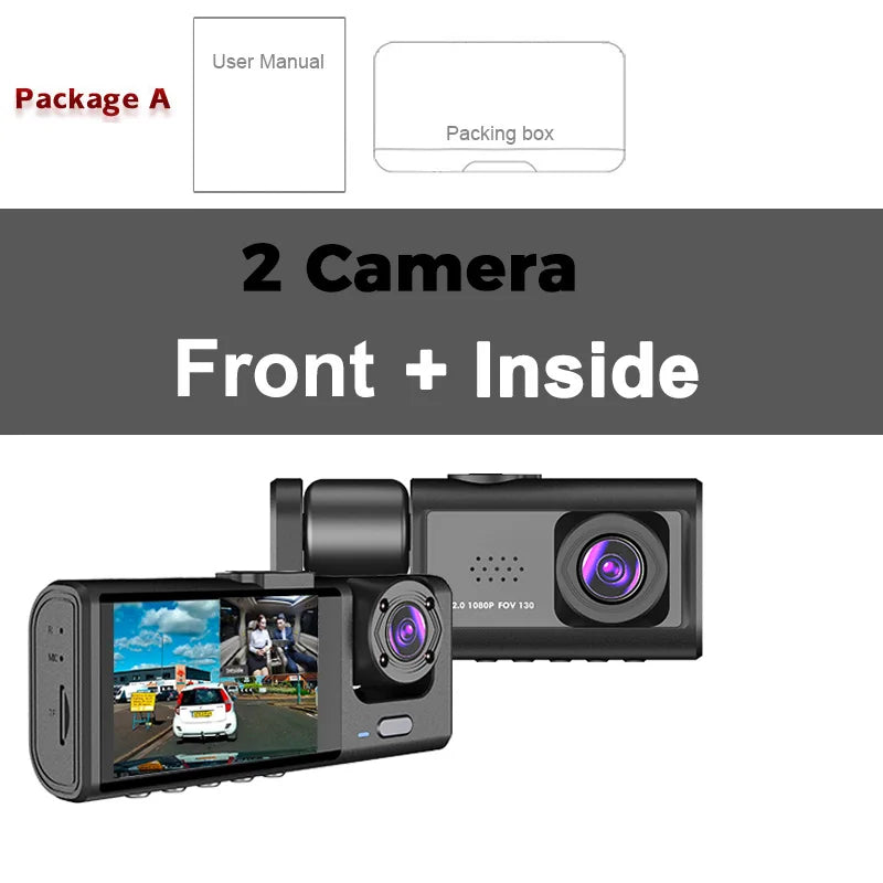 Dash Cam FHD 1080P Car Video Recorder 3 in 1 Car DVR Dashcam Rear View Camera with Rear lens Night Vision For Truck Taxi