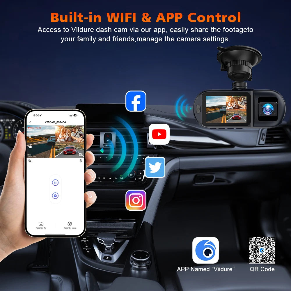 Soam 4K Car Dash Cam 3 Channel Front Rear And Inside Night Vision 24H Parking Monitor APP control Built-In WIFI Dvr Dash Cam