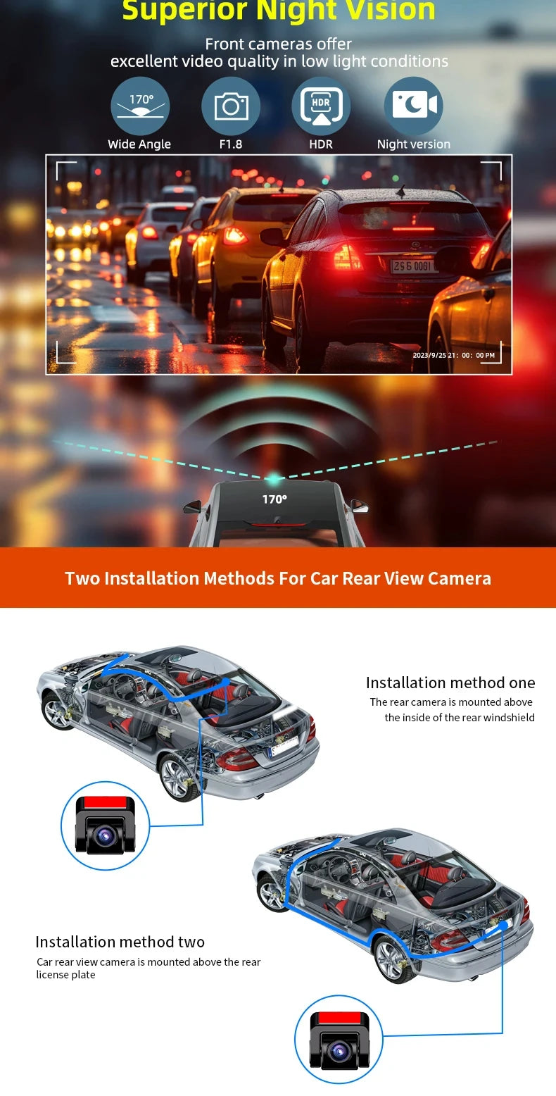 E-ACE Dashcam 4K GPS WIFI front and rear 3 channel car dvr dash cam usb 2 camera Video recorder Black box auto systems Smart