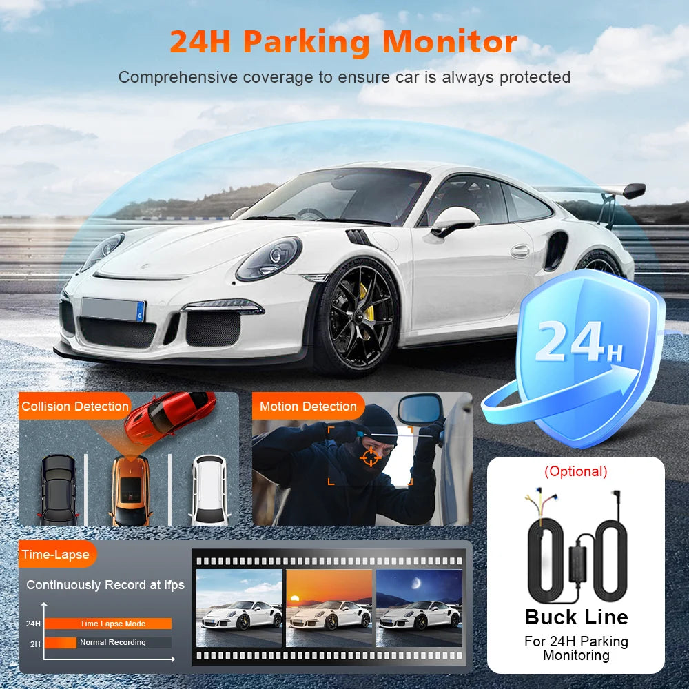 Soam 4K Car Dash Cam 3 Channel Front Rear And Inside Night Vision 24H Parking Monitor APP control Built-In WIFI Dvr Dash Cam
