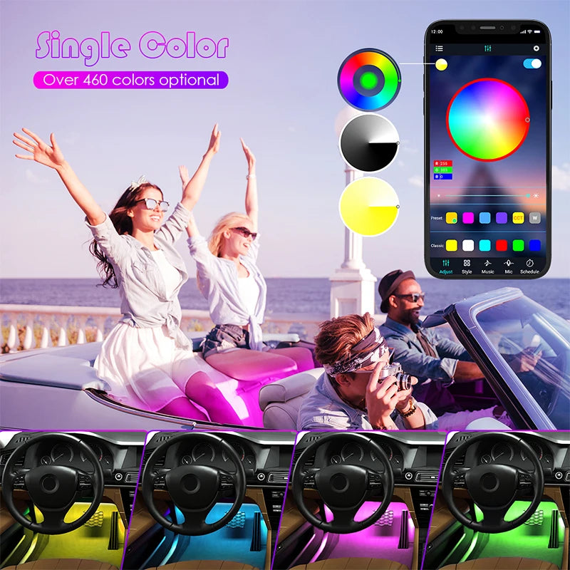 Car Ambient Led Interior Light RGB LED Backlight Strip Sync to Music Bluetooth App Control Auto Decoration Lights Car Lamp