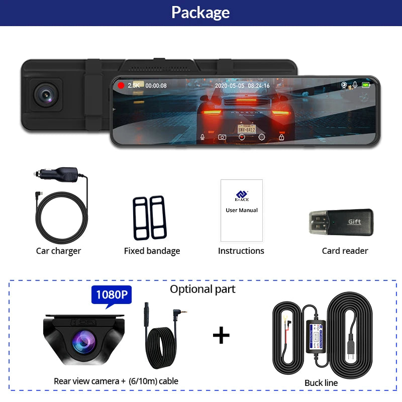 Yangood A45 2.5K Dashcam Auto Car DVR 11 Inch Touch IPS RearView Mirror Support WIFI Rear View Camera Car Camera Video Recorder