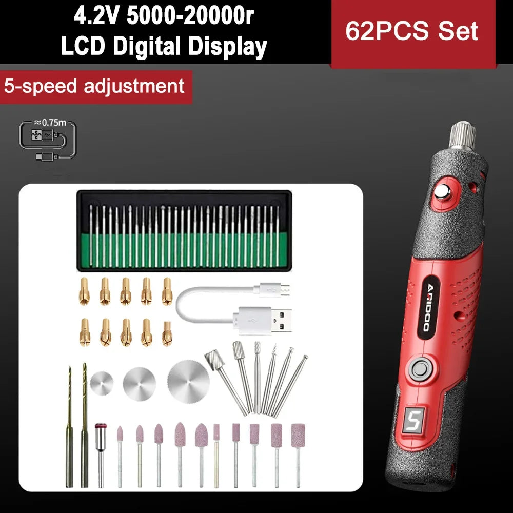 5000-19500r 4.2V Cordless Electric Drill Engraving Machine Rechargeable Drill Tool Micro Rotary Tool Engraver Electric Drill Set