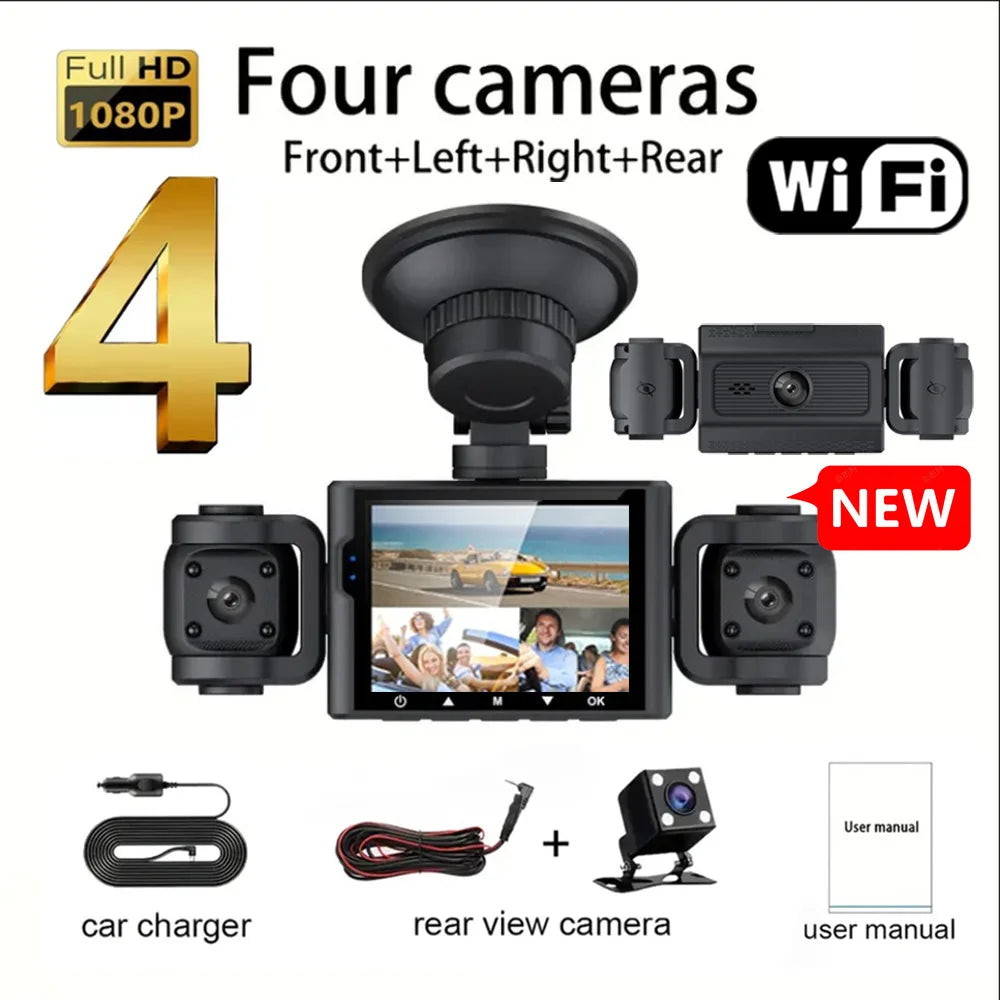 360° Car Dash Cam 3/4 Channels Video Recorder WIFI 1080P Car DVR 3Lens Front left right Rear camera Black Box Car accessory