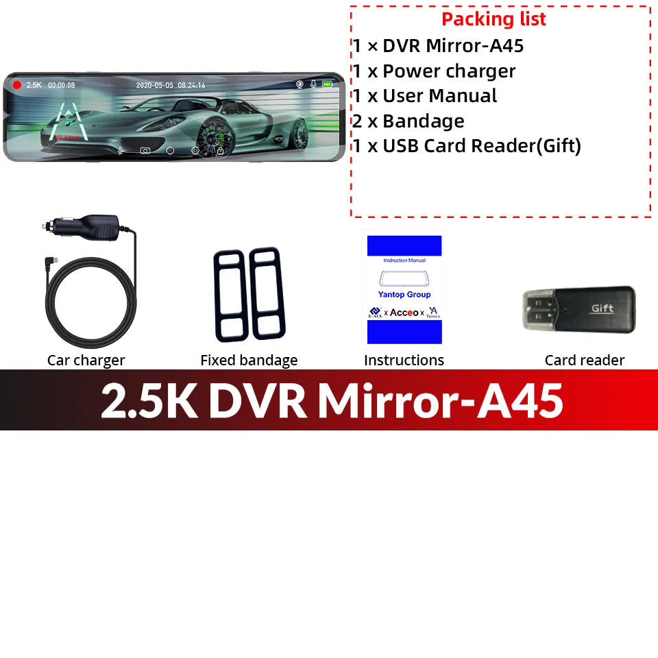 Yangood A45 2.5K Dashcam Auto Car DVR 11 Inch Touch IPS RearView Mirror Support WIFI Rear View Camera Car Camera Video Recorder