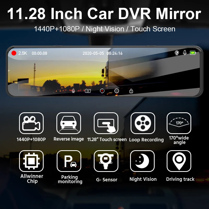 Yangood A45 2.5K Dashcam Auto Car DVR 11 Inch Touch IPS RearView Mirror Support WIFI Rear View Camera Car Camera Video Recorder