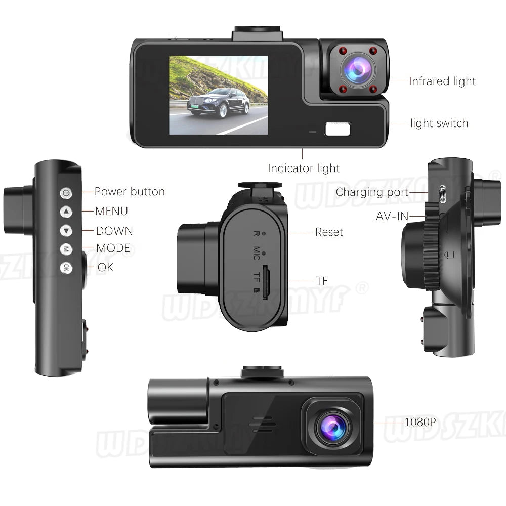 3 Camera Dash Cam For Car Camera 1080P Video Recorder WIFI Car DVR 2lens Front Rear View Camera Night Vision Car Accessories
