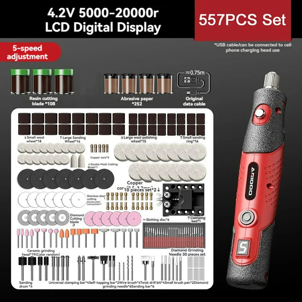5000-19500r 4.2V Cordless Electric Drill Engraving Machine Rechargeable Drill Tool Micro Rotary Tool Engraver Electric Drill Set