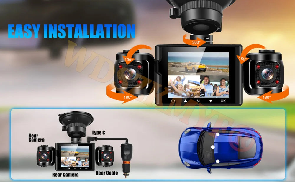 360° Car Dash Cam 3/4 Channels Video Recorder WIFI 1080P Car DVR 3Lens Front left right Rear camera Black Box Car accessory