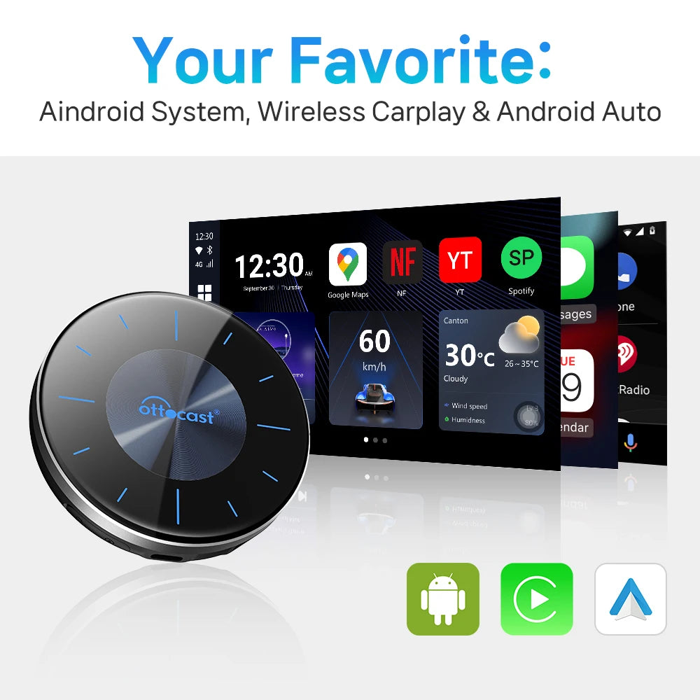Ottocast CarPlay Ai Box Car Wireless Android Auto Car Play TV Video Accessories Novelty Auto Accessories P3 for HDMI Out