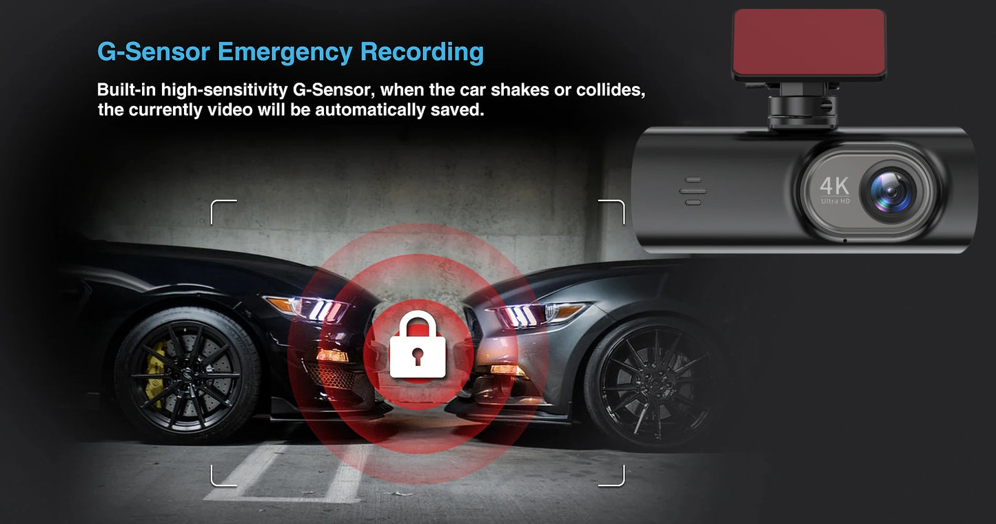 E-ACE Dashcam 4K GPS WIFI front and rear 3 channel car dvr dash cam usb 2 camera Video recorder Black box auto systems Smart