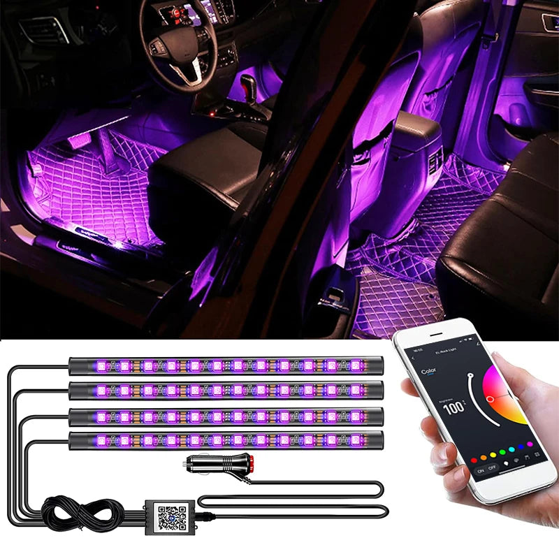 Car Ambient Led Interior Light RGB LED Backlight Strip Sync to Music Bluetooth App Control Auto Decoration Lights Car Lamp