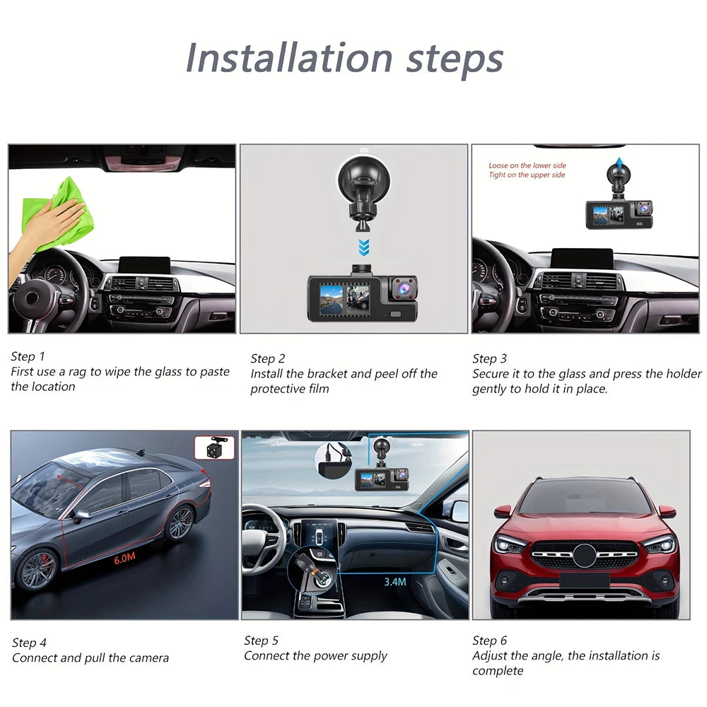 3 Camera Dash Cam For Car Camera 1080P Video Recorder WIFI Car DVR 2lens Front Rear View Camera Night Vision Car Accessories