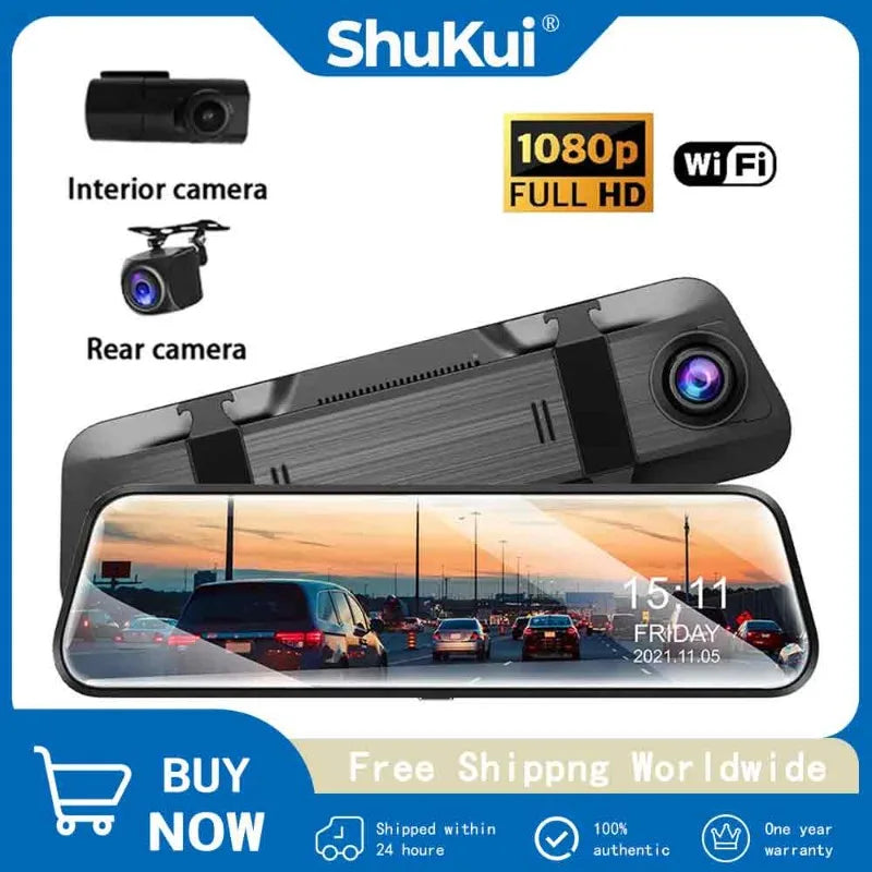 10-Inch Car Touch Screen Rearview Mirror Camera, featuring Front and Rear DVR Dash Cam, Video Recorder BlackBox for Enhanced Driving Safety