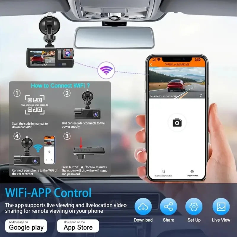 3 Camera Dash Cam For Car Camera 1080P Video Recorder WIFI Car DVR 2lens Front Rear View Camera Night Vision Car Accessories