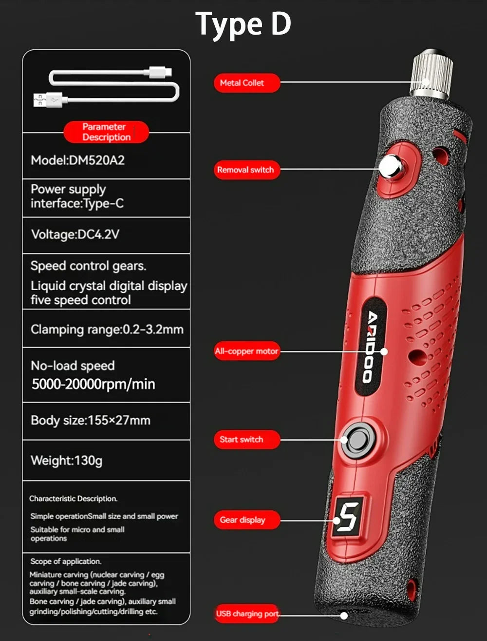 5000-19500r 4.2V Cordless Electric Drill Engraving Machine Rechargeable Drill Tool Micro Rotary Tool Engraver Electric Drill Set