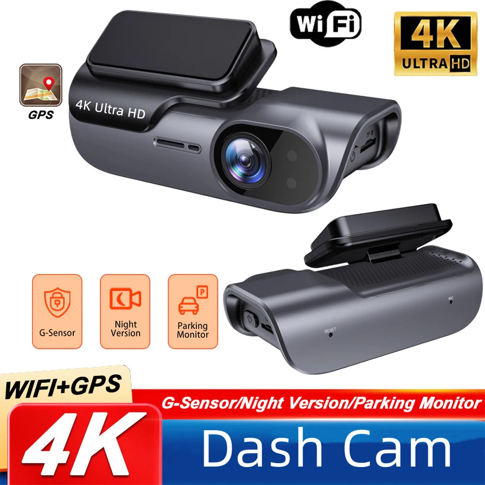 4K Car Dash Camera with GPS Wi-Fi Car DVR UHD Recording Video Recorder 24H Parking Monitor Driving Vehicle Cam Night Vision