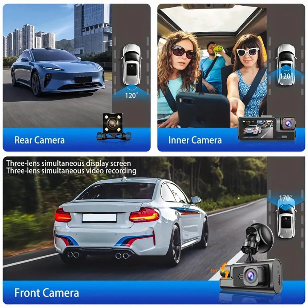 3 Camera Dash Cam For Car Camera 1080P Video Recorder WIFI Car DVR 2lens Front Rear View Camera Night Vision Car Accessories