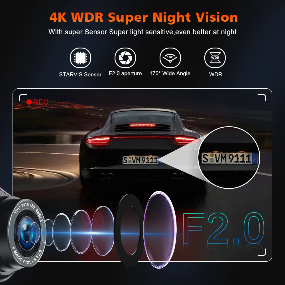 Soam 4K Car Dash Cam 3 Channel Front Rear And Inside Night Vision 24H Parking Monitor APP control Built-In WIFI Dvr Dash Cam