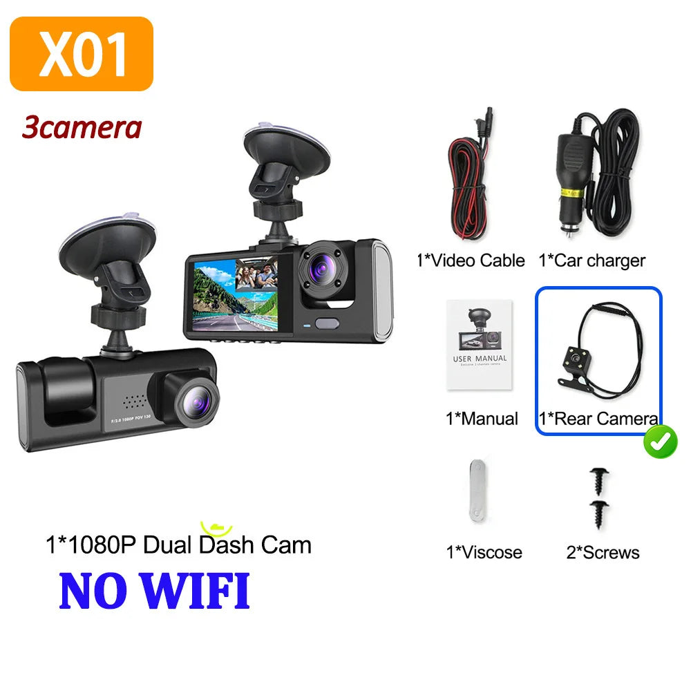 3 Camera Dash Cam For Car Camera 1080P Video Recorder WIFI Car DVR 2lens Front Rear View Camera Night Vision Car Accessories