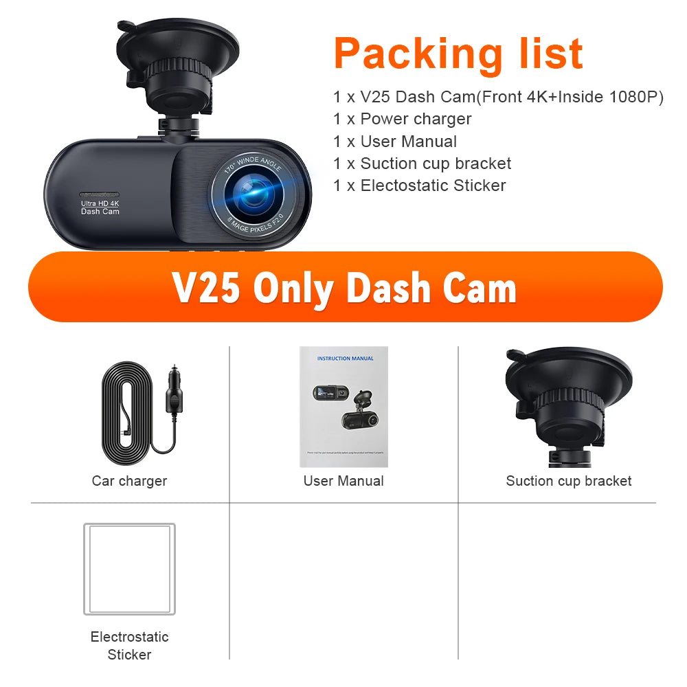 Soam 4K Car Dash Cam 3 Channel Front Rear And Inside Night Vision 24H Parking Monitor APP control Built-In WIFI Dvr Dash Cam