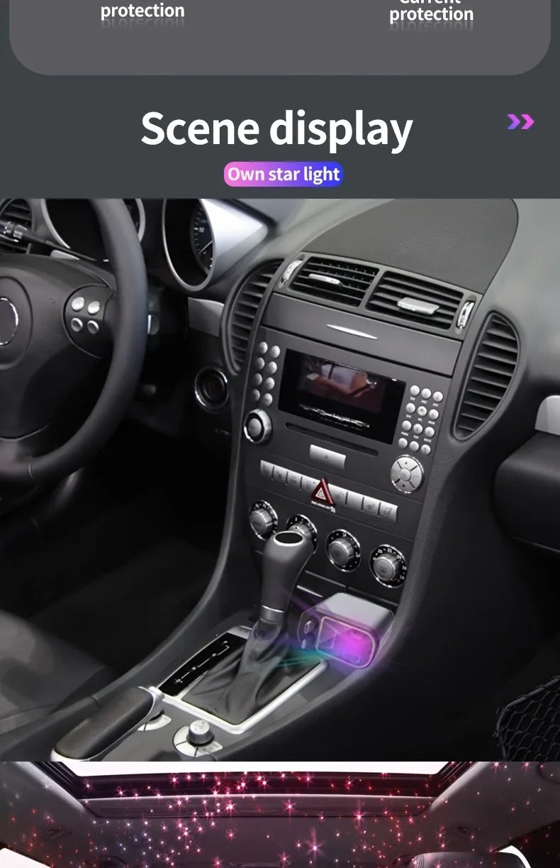 4in1 Retractable Car Charger with USB Roof Star Type-C Cable for iPhone Fast Charging Cigarette Lighter Adapter Starlight Phone
