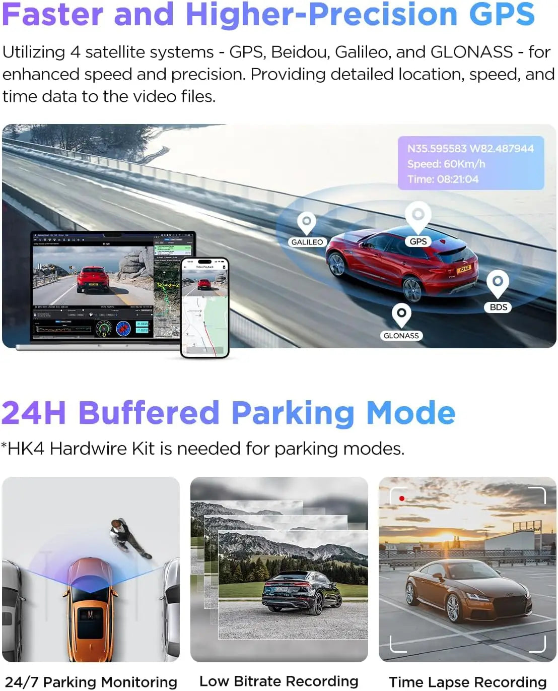 A229 Pro 4K HDR Dash Cam, Dual STARVIS 2 IMX678 IMX675, 4K+2K Front and Rear Car Camera, 2 Channel with HDR, Voice Control