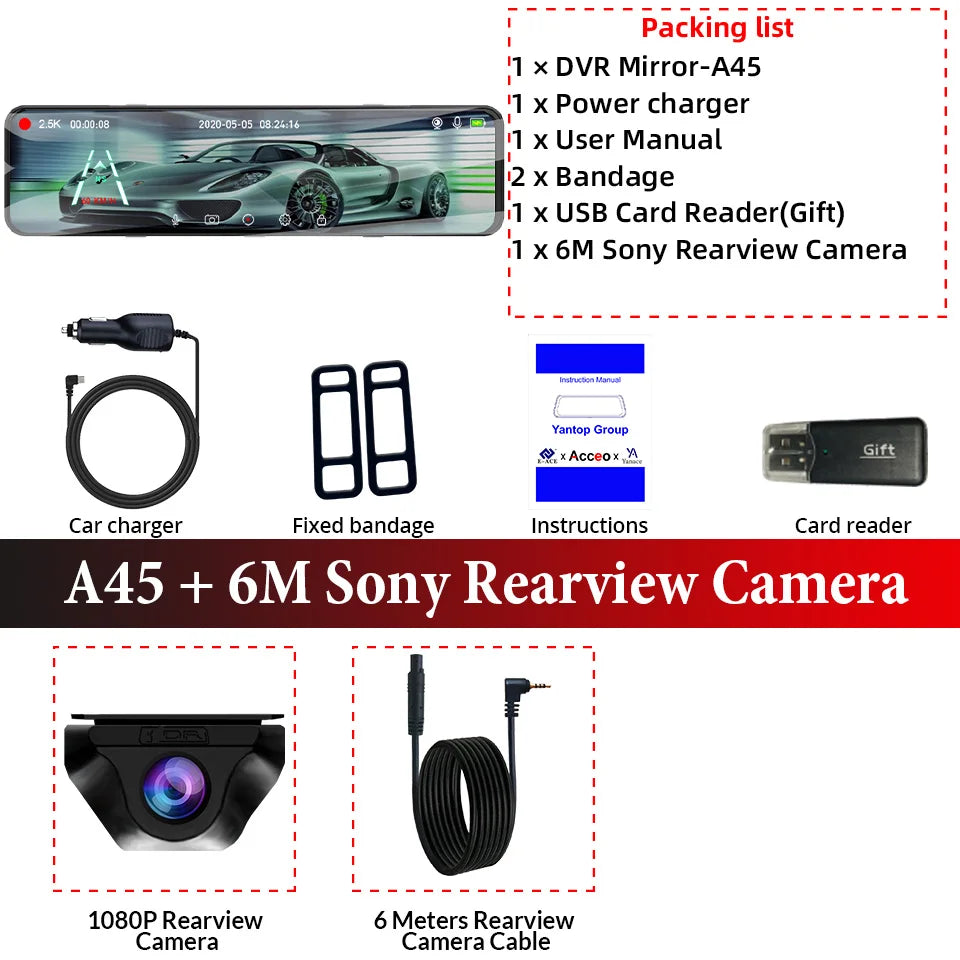 Yangood A45 2.5K Dashcam Auto Car DVR 11 Inch Touch IPS RearView Mirror Support WIFI Rear View Camera Car Camera Video Recorder