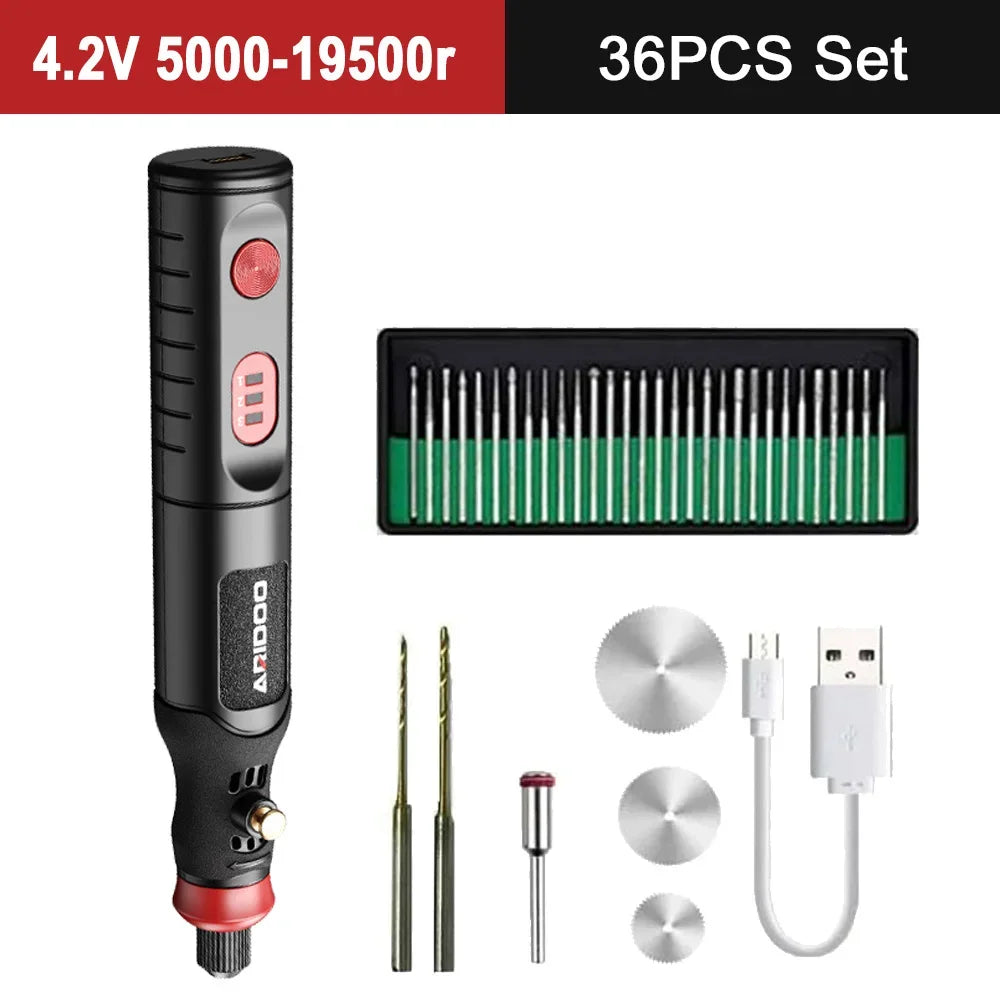 5000-19500r 4.2V Cordless Electric Drill Engraving Machine Rechargeable Drill Tool Micro Rotary Tool Engraver Electric Drill Set