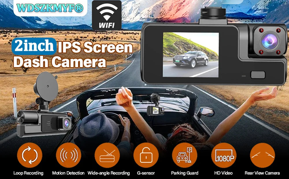 3 Camera Dash Cam For Car Camera 1080P Video Recorder WIFI Car DVR 2lens Front Rear View Camera Night Vision Car Accessories