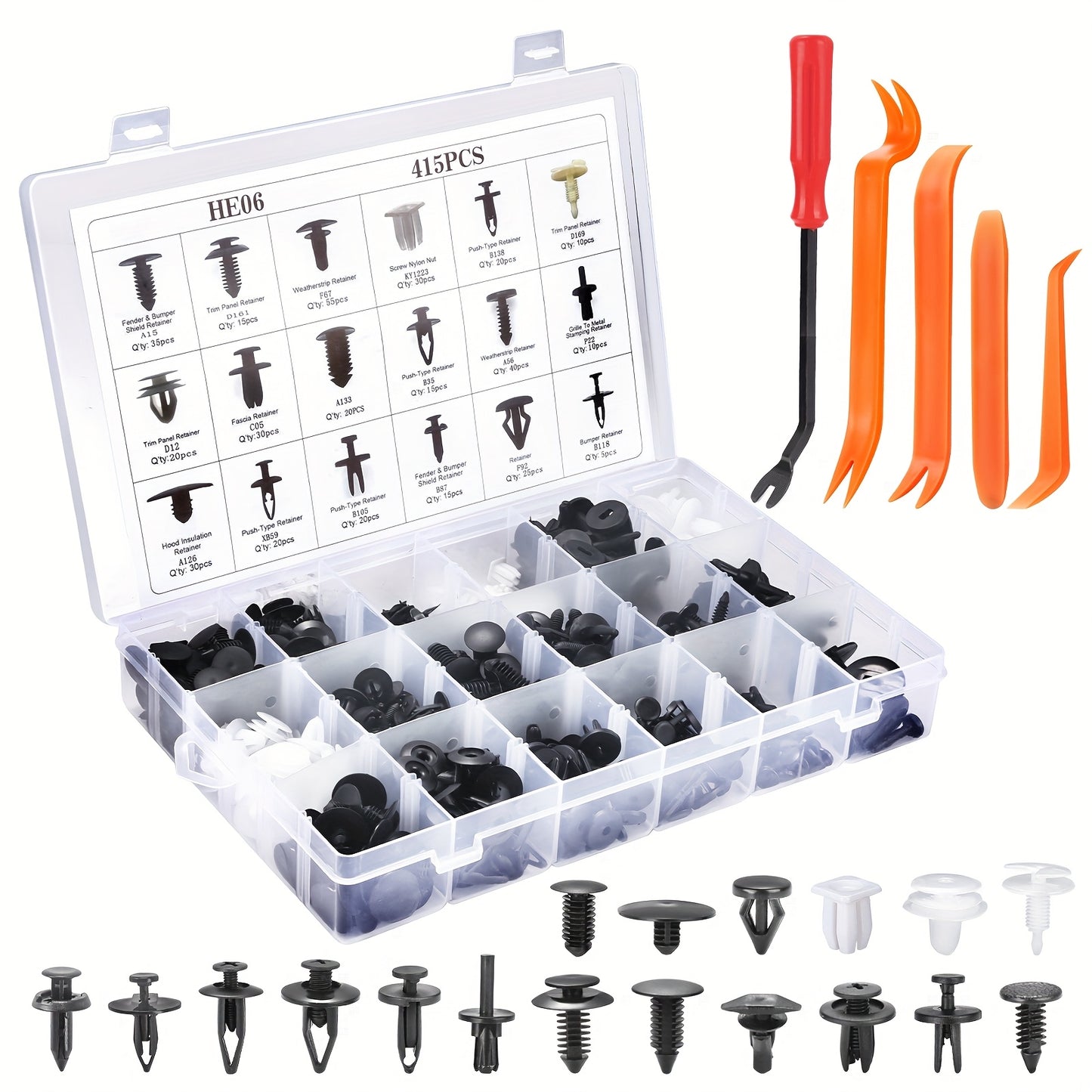415pcs or 1240pcs Car Accessories - Car Push Retainer Clips & Auto Fasteners Kit - 32 Most Popular Sizes Nylon Bumper Fender Rivets with 10 Cable Ties and Fasteners Remover