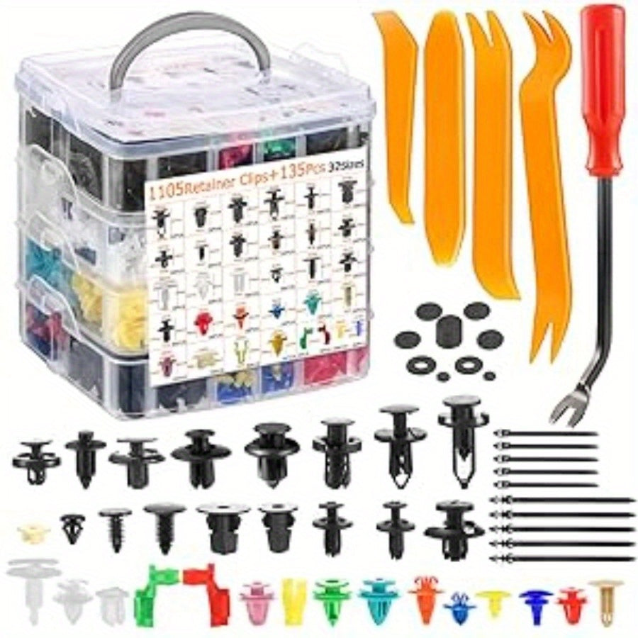 415pcs or 1240pcs Car Accessories - Car Push Retainer Clips & Auto Fasteners Kit - 32 Most Popular Sizes Nylon Bumper Fender Rivets with 10 Cable Ties and Fasteners Remover