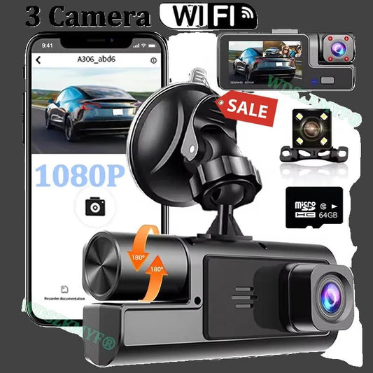 3 Camera Dash Cam For Car Camera 1080P Video Recorder WIFI Car DVR 2lens Front Rear View Camera Night Vision Car Accessories