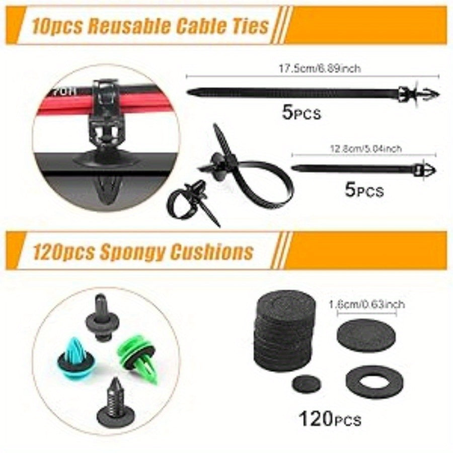 415pcs or 1240pcs Car Accessories - Car Push Retainer Clips & Auto Fasteners Kit - 32 Most Popular Sizes Nylon Bumper Fender Rivets with 10 Cable Ties and Fasteners Remover